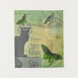 ヴィンテージパリスツアーオブチャットノワールコラージュ タペストリー