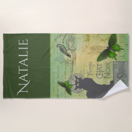 ヴィンテージパリスツアーオブチャットノワールコラージュ ビーチタオル