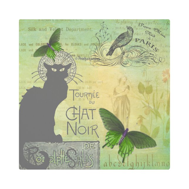 ヴィンテージパリスツアーオブチャットノワールコラージュ メタルプリント (正面)