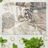 ヴィンテージパリスデクページランドマークスタイポグラフィ キッチンタオル (折り畳み)