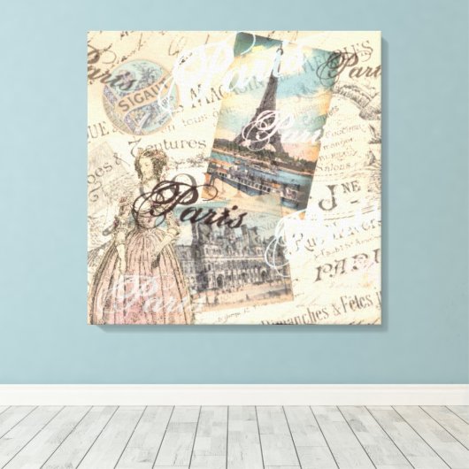 ヴィンテージパリスデクページランドマークスタイポグラフィ キャンバスプリント (インサイチュ (ウッドフロア))