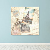 ヴィンテージパリスデクページランドマークスタイポグラフィ キャンバスプリント (インサイチュ (ウッドフロア))