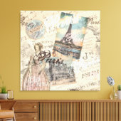 ヴィンテージパリスデクページランドマークスタイポグラフィ キャンバスプリント (インサイチュ (リビング))