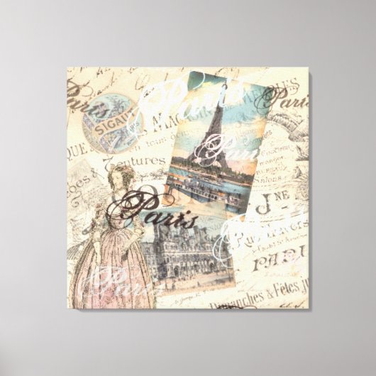 ヴィンテージパリスデクページランドマークスタイポグラフィ キャンバスプリント (正面)