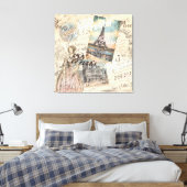 ヴィンテージパリスデクページランドマークスタイポグラフィ キャンバスプリント (インサイチュ (寝室))