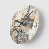 ヴィンテージパリスデクページランドマークスタイポグラフィ ラウンド壁時計 (傾斜)