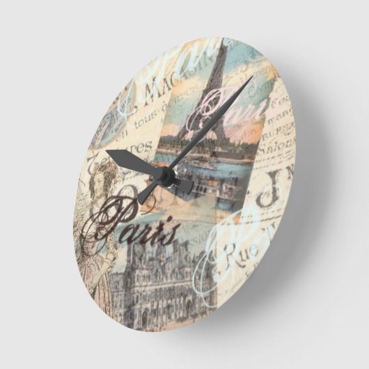 ヴィンテージパリスデクページランドマークスタイポグラフィ ラウンド壁時計 (傾斜)