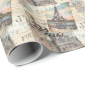 ヴィンテージパリスデクページランドマークスタイポグラフィ ラッピングペーパー (ロールコーナー)