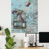 ヴィンテージパリスバードケージバタフライデクページスタイル ポスター (ホームオフィス)