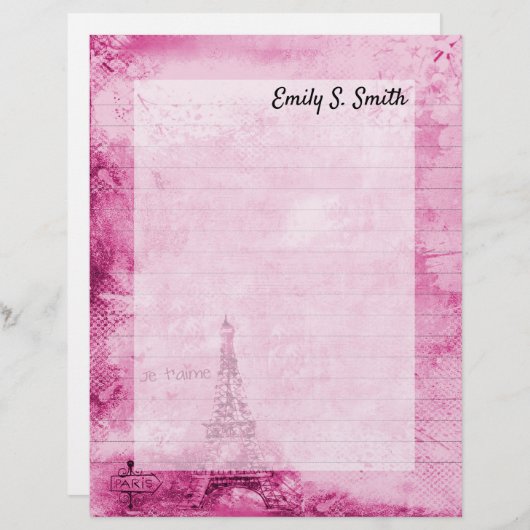 ヴィンテージパリスパーソナライズされたバレンタインの筆記用紙 (正面/裏面)
