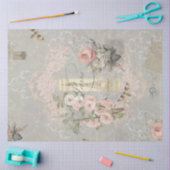 ヴィンテージパリスピンクフラワーズエッフェルタワーデクページ 薄葉紙 (クラフト)