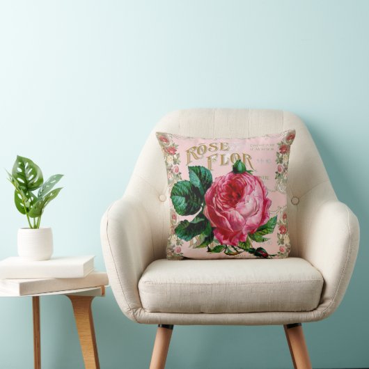 ヴィンテージパリスピンクローズファッション、かわいらしフローラアート クッション (椅子)