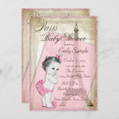 ヴィンテージパリスベビーシャワーピンクと金ゴールド 招待状 (正面/裏面)