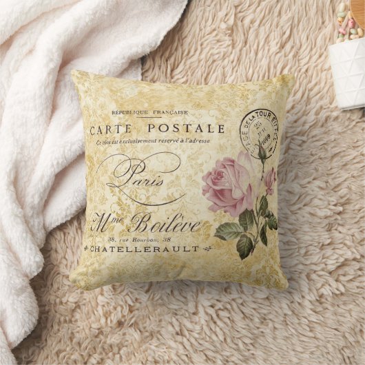ヴィンテージパリスポストピンクローゼス クッション (ブランケット)