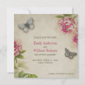 ヴィンテージパリス牡丹結婚式の日付を保存 セーブザデート (裏面)