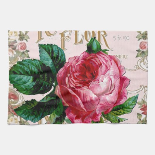 ヴィンテージパリタイポグラフィバラカントリーコテージ キッチンタオル (横)