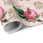 ヴィンテージパリタイポグラフィバラカントリーコテージ ラッピングペーパー (ロールコーナー)