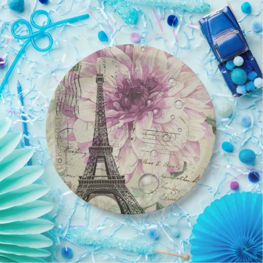 ヴィンテージパリパーティーフランスのボタニカルエッフェルタワー ペーパープレート (パーティー)