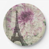 ヴィンテージパリパーティーフランスのボタニカルエッフェルタワー ペーパープレート (正面)