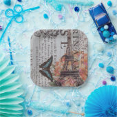 ヴィンテージパリパーティーフランスのボタニカルエッフェルタワー ペーパープレート (パーティー)