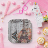 ヴィンテージパリパーティーフランスのボタニカルエッフェルタワー ペーパープレート (パーティー)