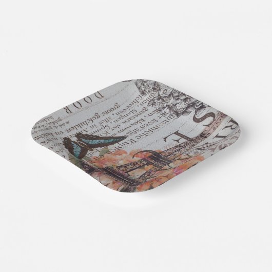 ヴィンテージパリパーティーフランスのボタニカルエッフェルタワー ペーパープレート (傾斜あり)