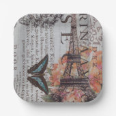 ヴィンテージパリパーティーフランスのボタニカルエッフェルタワー ペーパープレート (正面)