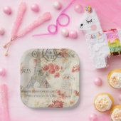 ヴィンテージパリパーティーフランスのボタニカルエッフェルタワー ペーパープレート (パーティー)