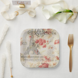 ヴィンテージパリパーティーフランスのボタニカルエッフェルタワー ペーパープレート