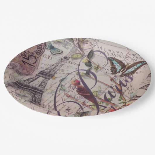 ヴィンテージパリパーティーフランスのボタニカルエッフェルタワー ペーパープレート (アングル)