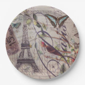 ヴィンテージパリパーティーフランスのボタニカルエッフェルタワー ペーパープレート (正面)