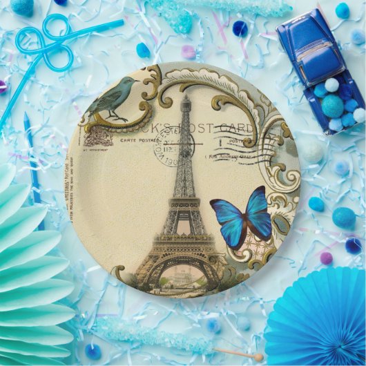 ヴィンテージパリパーティーフランスのボタニカルエッフェルタワー ペーパープレート (パーティー)