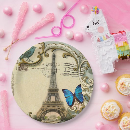 ヴィンテージパリパーティーフランスのボタニカルエッフェルタワー ペーパープレート (パーティー)