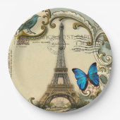 ヴィンテージパリパーティーフランスのボタニカルエッフェルタワー ペーパープレート (正面)