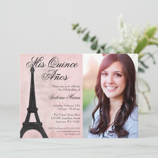 ヴィンテージパリピンクブラックスウィート15キンセアニェラ 招待状 (スタンド正面)