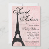 ヴィンテージパリピンクブラックスウィート16誕生日 招待状 (正面)