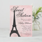 ヴィンテージパリピンクブラックスウィート16誕生日 招待状 (スタンド正面)