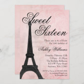 ヴィンテージパリピンクブラックスウィート16誕生日 招待状 (正面/裏面)
