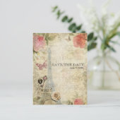 ヴィンテージパリピンクローズウェディングザデイトを保存 案内ポストカード (スタンド正面)