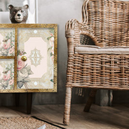 ヴィンテージパリピンク金ゴールドフローラフランスのXLデクページ 薄葉紙