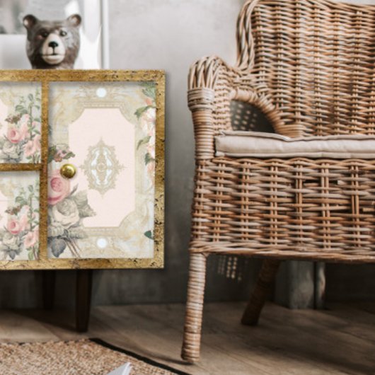 ヴィンテージパリピンク金ゴールドフローラフランスのXLデクページ 薄葉紙