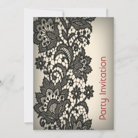 ヴィンテージパリファッションフローラルパターンブラックレース 招待状 (正面)