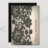 ヴィンテージパリファッションフローラルパターンブラックレース 招待状 (正面/裏面)