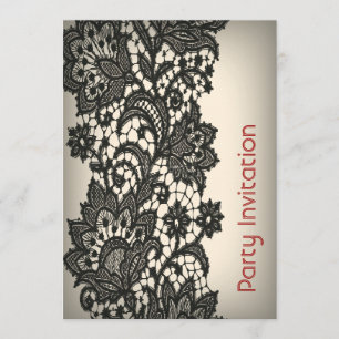 ヴィンテージパリファッションフローラルパターンブラックレース 招待状