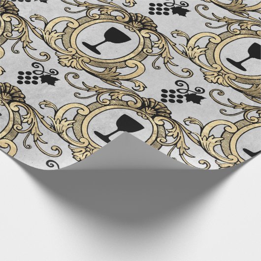 ヴィンテージパリフェイク金ゴールドワインをテーマにした ラッピングペーパー (角)