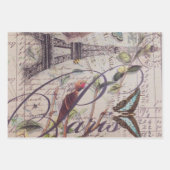 ヴィンテージパリフランスのバードボタニカルエッフェルタワー ラッピングペーパーシート (正面2)