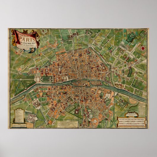 ヴィンテージパリフランスの地図(1766) ポスター (正面)