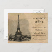 ヴィンテージパリフランスウェディング日付を保存 案内ポストカード (正面/裏面)