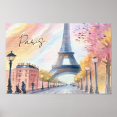 ヴィンテージパリフランスエッフェルタワーウォーターカラーアート ポスター (正面)