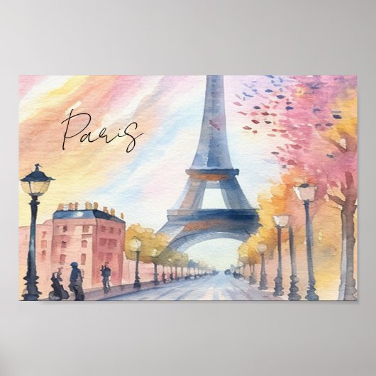 ヴィンテージパリフランスエッフェルタワーウォーターカラーアート ポスター (正面)